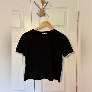 Zara black t shirt with tan embroidery on sleeves, size small